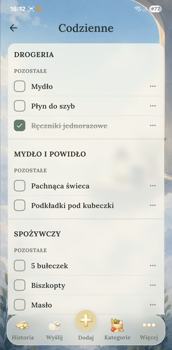 Wspólna lista zakupów z podziałem na sklepy